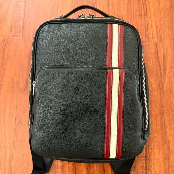 BALLY Ceripo Grained Leather City Backpack Black With Stripe 14.25x11.75 - Picture 1 of 16